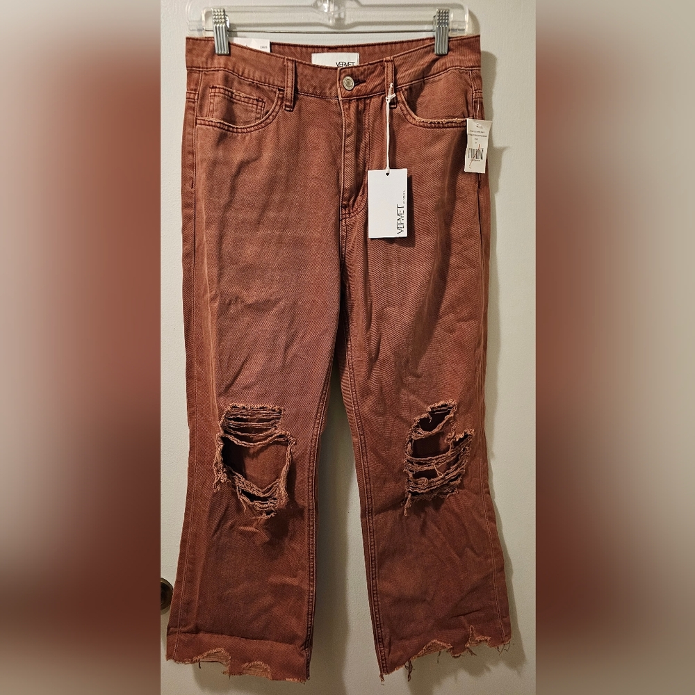Vervet Leslie 90's Vintage Flare Distressed High Rise Jeans Pink Womens 27 NWT